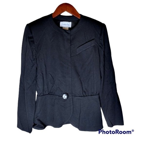 Vintage Leslie Fay Black Knit Peplum Jacket Blazer Measures as a S - Picture 2 of 9